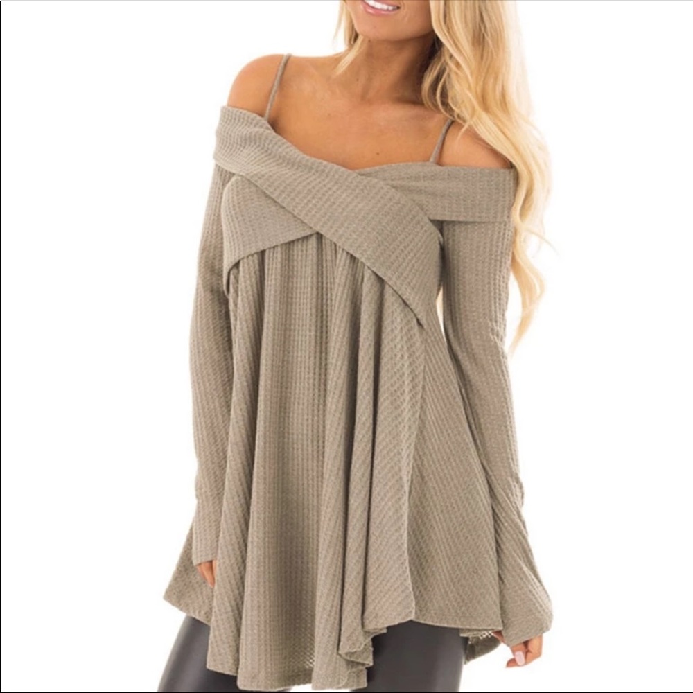 Manubeau Off Shoulder Crisscross Tunic